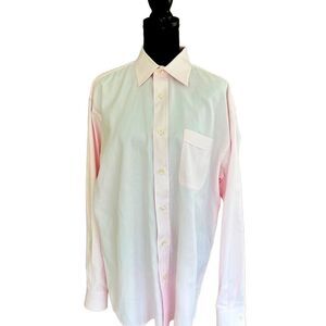 Hickey Freeman 100% cotton pink  button front shirt size 16.5” long.